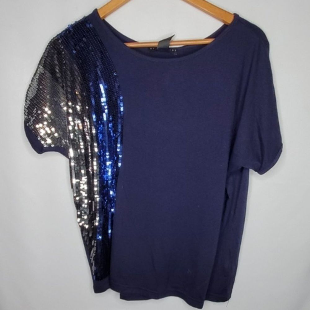 Apostrophe Petite Sequined Blouse Blue Silver LP